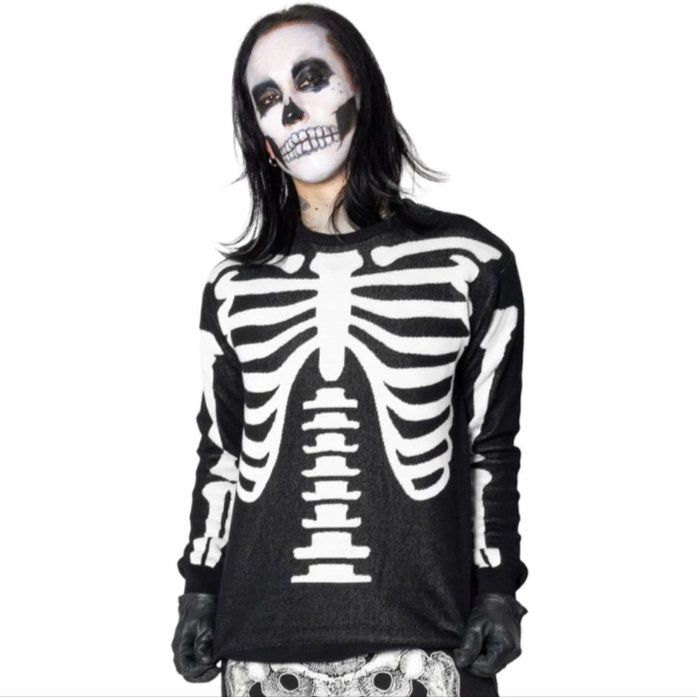 Ribcage Skeleton Bones Gothic Sweater 100% Cotton Knit S-M-L-XL-2XL-3XL NWT - Picture 4 of 5